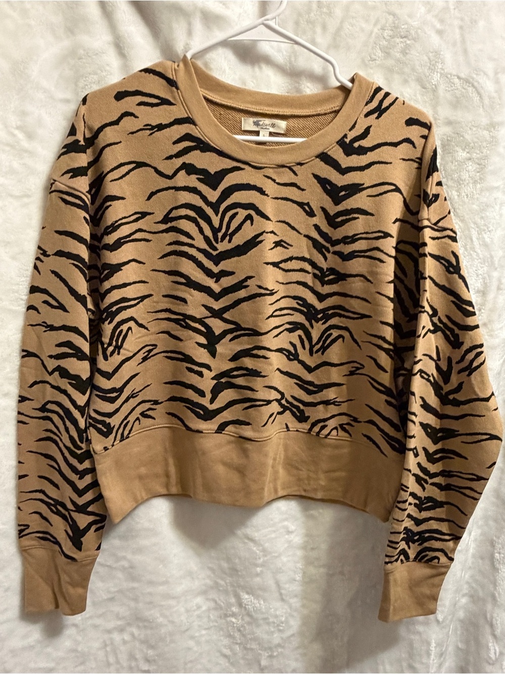 Madewell Tan and Black Tiger-Print Crewneck Sweatshirt